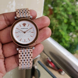 Versace V-Twist White Dial Two Tone Mesh Bracelet Watch for Women - VELS00719 Buy Now By Versace