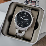 Fossil Neutra Chronograph Black Dial Silver Steel Strap Watch for Men - FS5384 Buy Now By Fossil