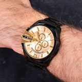 Diesel Mega Chief Chronograph Gold Dial Black Steel Strap Watch For Men - DZ4485 Buy Now By Diesel