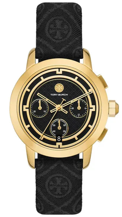 Tory Burch The Tory Chronograph Black Dial Black Leather Strap Watch for Women - TBW1055 Buy Now By Tory Burch