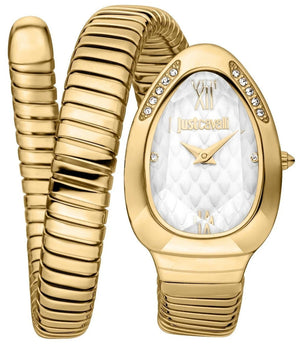 Just Cavalli Serpente Metallica White Dial Gold Steel Strap Watch for Women - JC1L223M0025