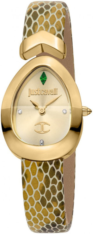 Just Cavalli Diversa Snake Gold Dial Brown Leather Strap Watch for Women - JC1L321L0035