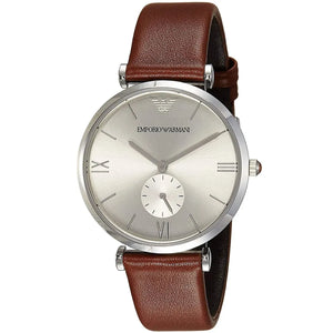 Emporio Armani Gianni Silver Dial Brown Leather Strap Watch for Men - AR1675 Authentic Buy Shop Now