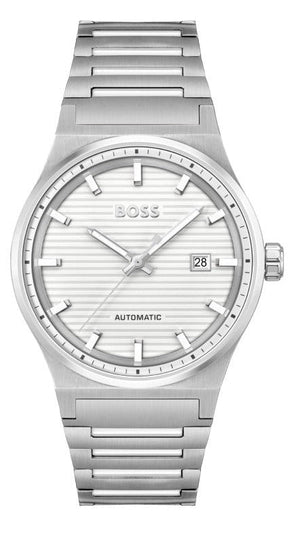 Hugo Boss Candor Automatic White Dial Silver Steel Strap Watch for Men - 1514186 Authentic Buy Shop Now