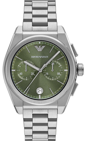 Emporio Armani Federico Chronograph Green Dial Silver Steel Strap Watch for Men - AR11640 Buy Now By Emporio Armani