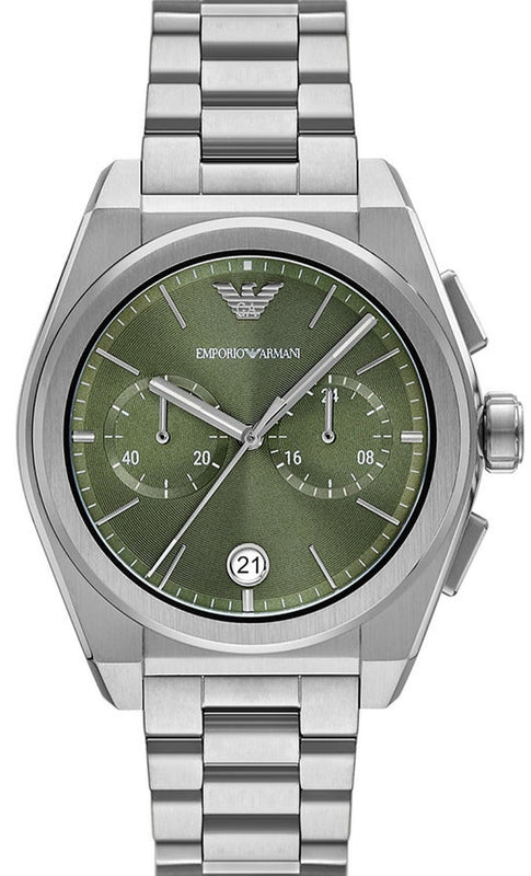 Emporio Armani Federico Chronograph Green Dial Silver Steel Strap Watch for Men - AR11640 Buy Now By Emporio Armani