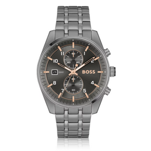Hugo Boss Skytraveller Chronograph Gunmetal Grey Dial Grey Steel Strap Watch for Men - 1514153 Buy Now By Hugo Boss
