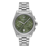 Emporio Armani Federico Chronograph Green Dial Silver Steel Strap Watch for Men - AR11640 Buy Now By Emporio Armani