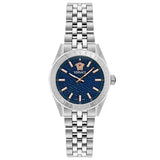 Versace V-Code Analog Blue Dial Silver Steel Strap Watch for Women - VE8I00324 Buy Now By Versace