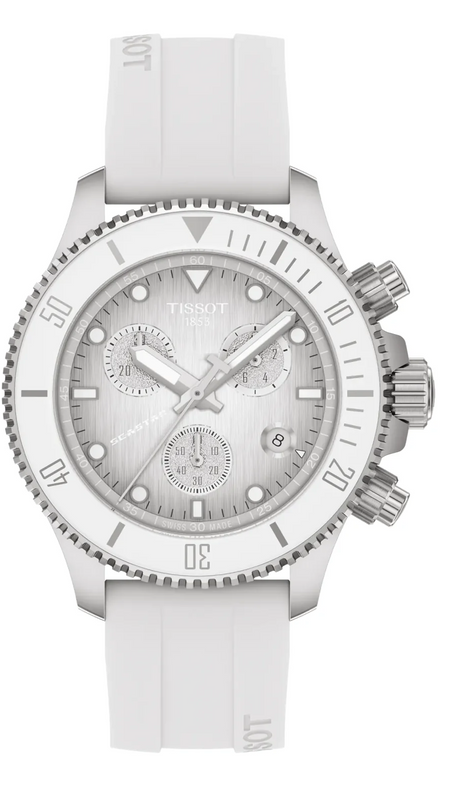 Tissot Seastar 1000 Chronograph Grey Dial White Rubber Strap Watch for Men - T120.217.17.011.00 Authentic Buy Shop Now