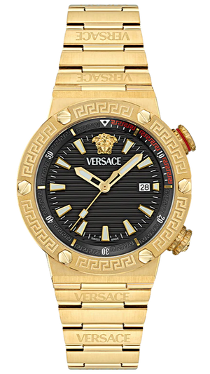 Versace Greca Logo Quartz Black Dial Gold Steel Strap Watch for Men - VE8G00624 Buy Now By Versace