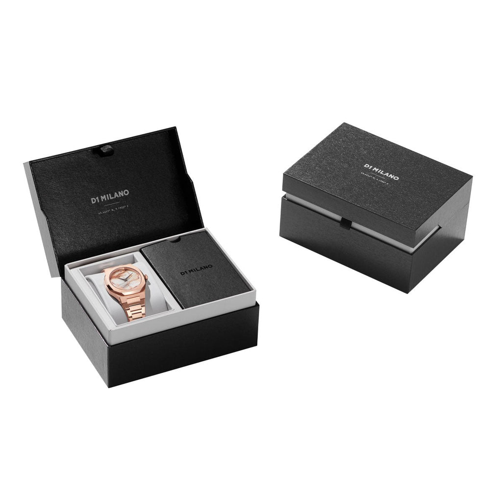 D1 Milano Ultra Thin Marble Dial Rose Gold Steel Strap Watch for Women - D1-UTBL14 Authentic Buy Shop Now