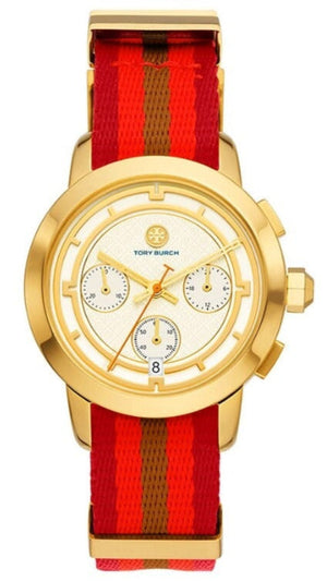 Tory Burch The Tory Chronograph White Dial Tri Tone NATO Strap Watch for Women - TBW1036 Buy Now By Tory Burch