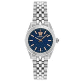 Versace V-Code Analog Blue Dial Silver Steel Strap Watch for Women - VE8I00324 Buy Now By Versace