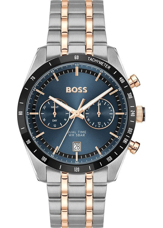 Hugo Boss Tourmaster Chronograph Blue Dial Two Tone Steel Strap Watch for Men - 1514288 Authentic Buy Shop Now