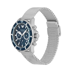 Emporio Armani Diver Chronograph Blue Dial Silver Mesh Strap Watch for Men - AR11587 Buy Now By Emporio Armani