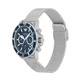 Emporio Armani Diver Chronograph Blue Dial Silver Mesh Strap Watch for Men - AR11587 Buy Now By Emporio Armani