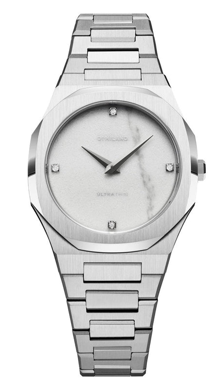 D1 Milano Ultra Thin Marble White Dial Silver Steel Strap Watch for Women - D1-UTBL13 Authentic Buy Shop Now