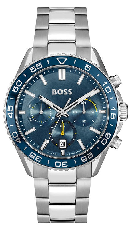 Hugo Boss Runner Chronograph Blue Dial Silver Steel Strap Watch for Men - 1514143 Buy Now By Hugo Boss