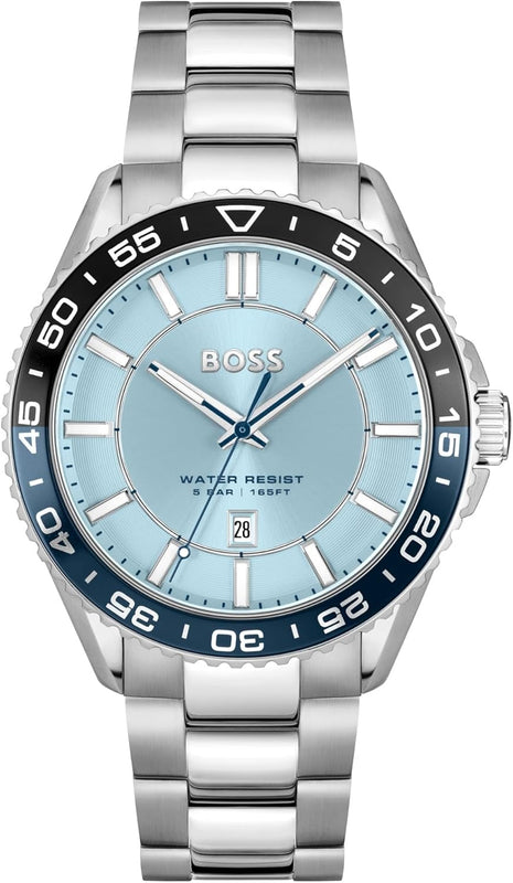 Hugo Boss Runner 3H Light Blue Dial Silver Steel Strap Watch for Men - 1514207 Buy Now By Hugo Boss