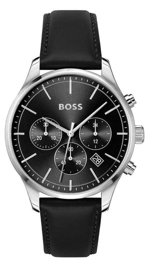 Hugo Boss Avery Chronograph Black Dial Black Leather Strap Watch for Men - 1514211 Buy Now By Hugo Boss