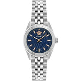 Versace V-Code Analog Blue Dial Silver Steel Strap Watch for Women - VE8I00324 Buy Now By Versace