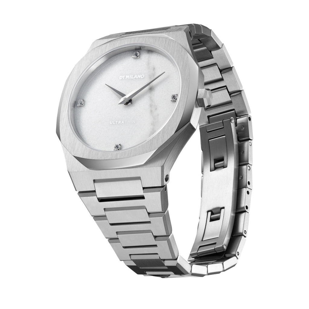 D1 Milano Ultra Thin Marble White Dial Silver Steel Strap Watch for Women - D1-UTBL13 Authentic Buy Shop Now