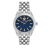 Versace V-Code Analog Blue Dial Silver Steel Strap Watch for Women - VE8I00324 Buy Now By Versace
