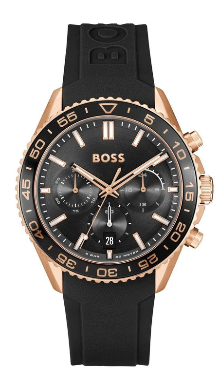 Hugo Boss Runner Chronograph Black Dial Black Silicone Strap Watch for Men - 1514168 Buy Now By Hugo Boss