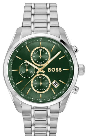 Hugo Boss Grand Prix Chronograph Green Dial Silver Steel Strap Watch for Men - 1514266 Buy Now By Hugo Boss