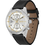 Hugo Boss Skytraveller Chronograph Silver Dial Black Leather Strap Watch for Men - 1514147 Buy Now By Hugo Boss