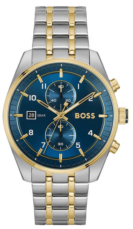 Hugo Boss Skytraveller Chronograph Blue Dial Two Tone Steel Strap Watch for Men - 1514247 Buy Now By Hugo Boss