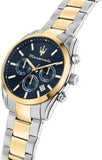 Maserati Attrazione Chronograph Blue Dial Two Tone Steel Strap Watch for Men - R8853151008 Authentic Buy Shop Now