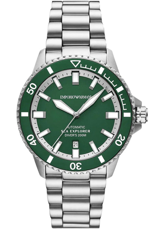 Emporio Armani Sea Explorer Green Dial Silver Steel Strap Watch for Men - AR60088 Buy Now By Emporio Armani