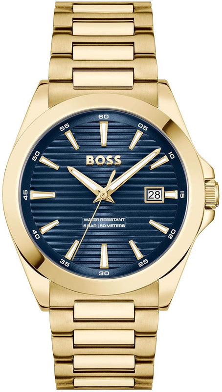 Hugo Boss Strike Blue Dial Gold Steel Strap Watch for Men - 1514172 Buy Now By Hugo Boss