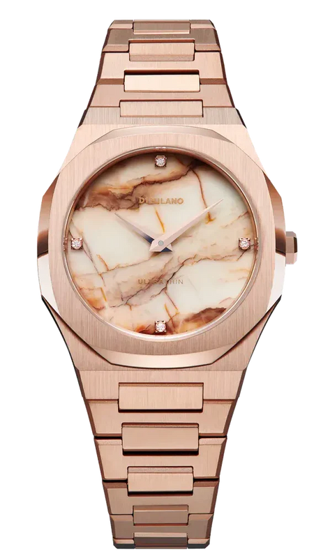 D1 Milano Ultra Thin Marble Dial Rose Gold Steel Strap Watch for Women - D1-UTBL14 Authentic Buy Shop Now