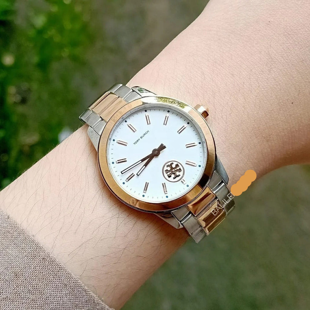 Tory Burch Collins White Dial Two Tone Steel Strap Watch for Women - TBW1305 Buy Now By Tory Burch