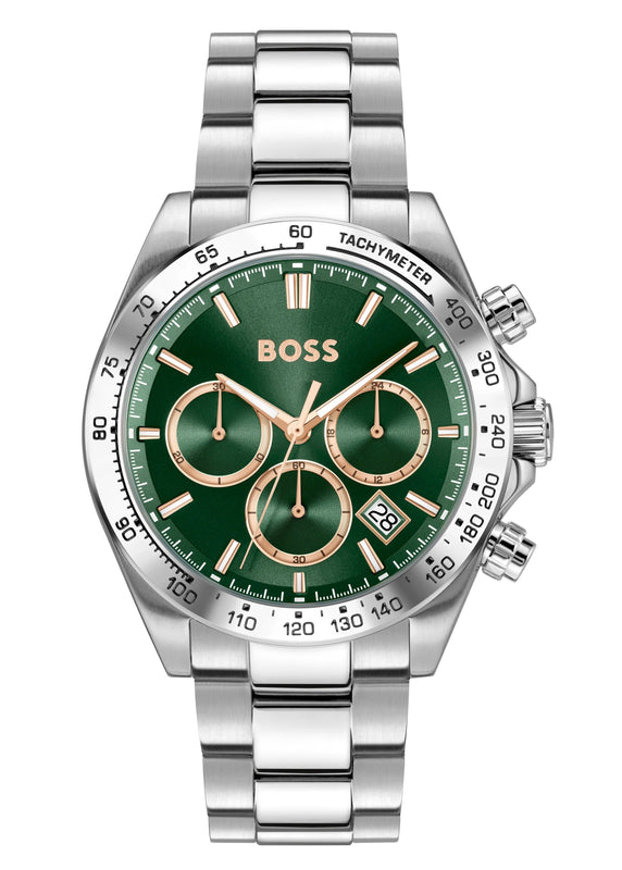 Hugo Boss Hero 2.0 Chronograph Green Dial Silver Steel Strap Watch for Men - 1514268 Authentic Buy Shop Now