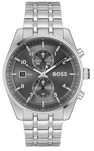 Hugo Boss Skytraveller Chronograph Grey Dial Silver Steel Strap Watch for Men - 1514151 Buy Now By Hugo Boss