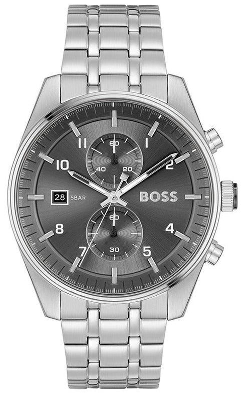 Hugo Boss Skytraveller Chronograph Grey Dial Silver Steel Strap Watch for Men - 1514151 Buy Now By Hugo Boss