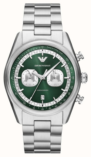 Emporio Armani Racer Chronograph Green Dial Silver Steel Strap Watch for Men - AR11637 Buy Now By Emporio Armani