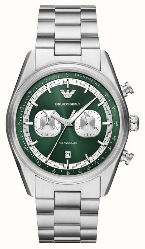 Emporio Armani Racer Chronograph Green Dial Silver Steel Strap Watch for Men - AR11637 Buy Now By Emporio Armani