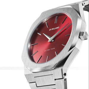 D1 Milano Ultra Thin Red Dial Silver Steel Strap Watch for Men - D1-UTBJ05 Authentic Buy Shop Now