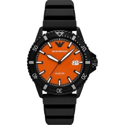 Emporio Armani World Explorer Orange Dial Black Silicone Strap Watch for Men - AR11684 Buy Now By Emporio Armani