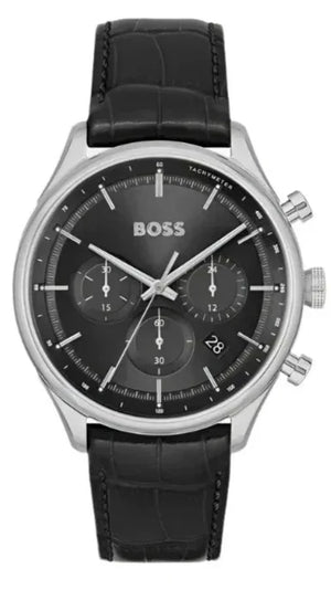 Hugo Boss Gregor Chronograph Black Dial Black Leather Strap Watch for Men - 1514049 Authentic Buy Shop Now