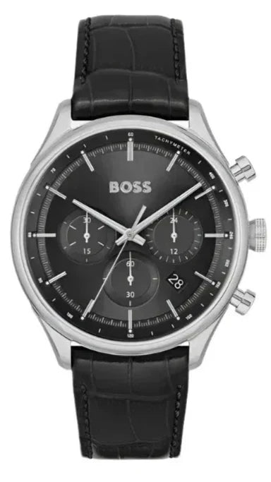 Hugo Boss Gregor Chronograph Black Dial Black Leather Strap Watch for Men - 1514049 Authentic Buy Shop Now