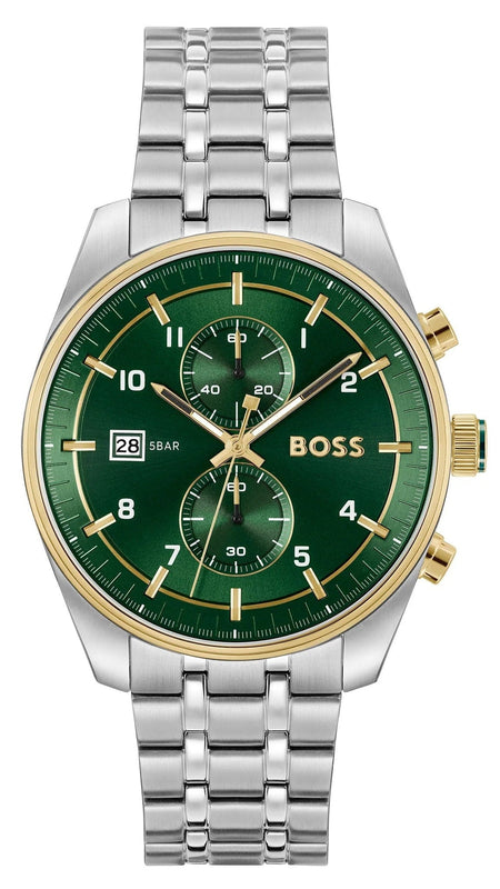 Hugo Boss Skytraveller Chronograph Green Dial Silver Steel Strap Watch for Men - 1514195 Buy Now By Hugo Boss