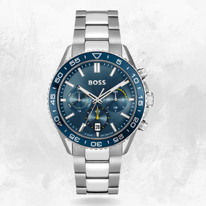 Hugo Boss Runner Chronograph Blue Dial Silver Steel Strap Watch for Men - 1514143 Buy Now By Hugo Boss