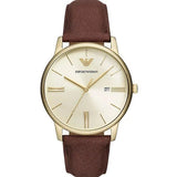 Emporio Armani Minimalist Quartz Gold Dial Brown Leather Strap Watch for Men - AR11610 Buy Now By Emporio Armani