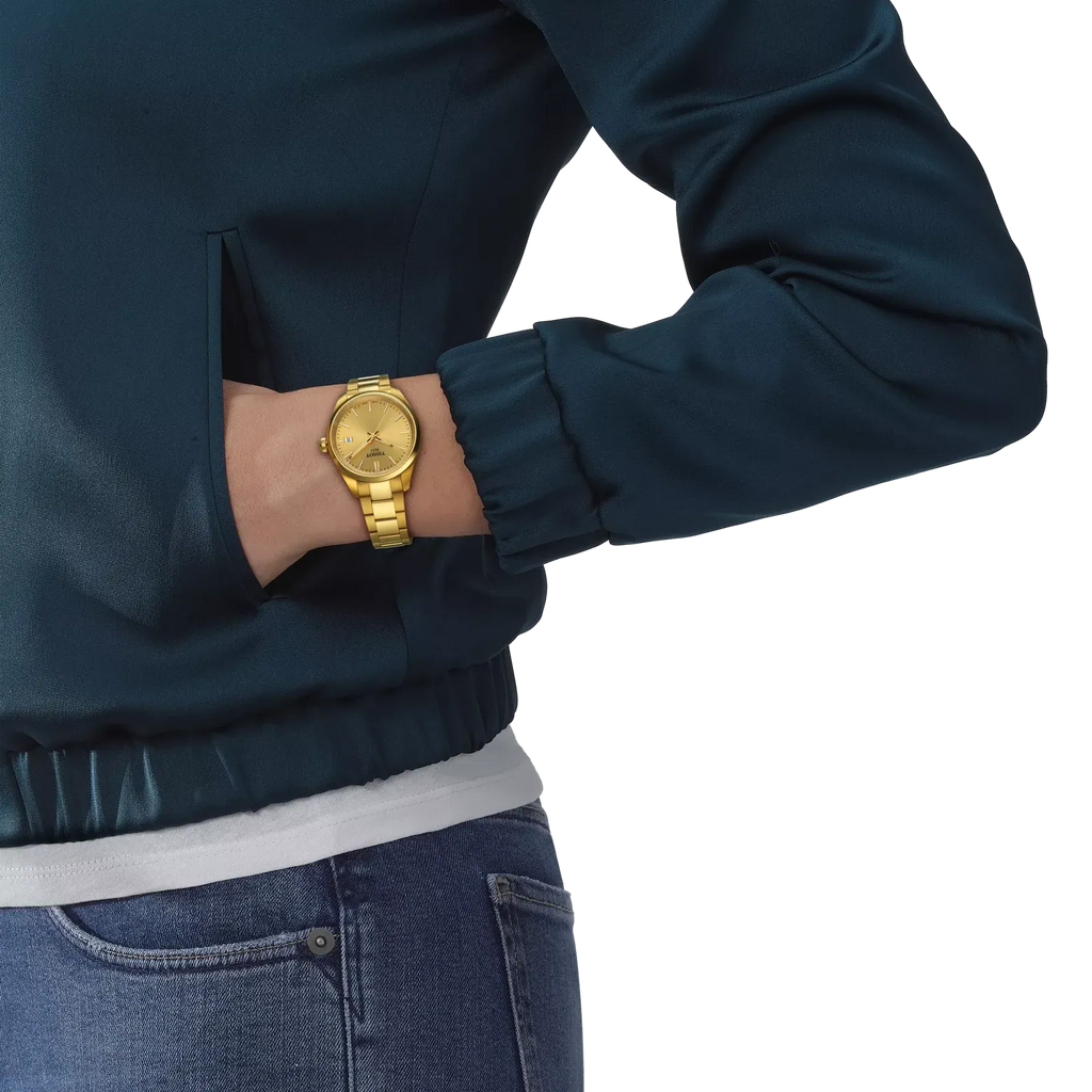 Tissot PR 100 Gold Dial Gold Steel Strap Watch for Women - T150.210.33.021.00 Authentic Buy Shop Now